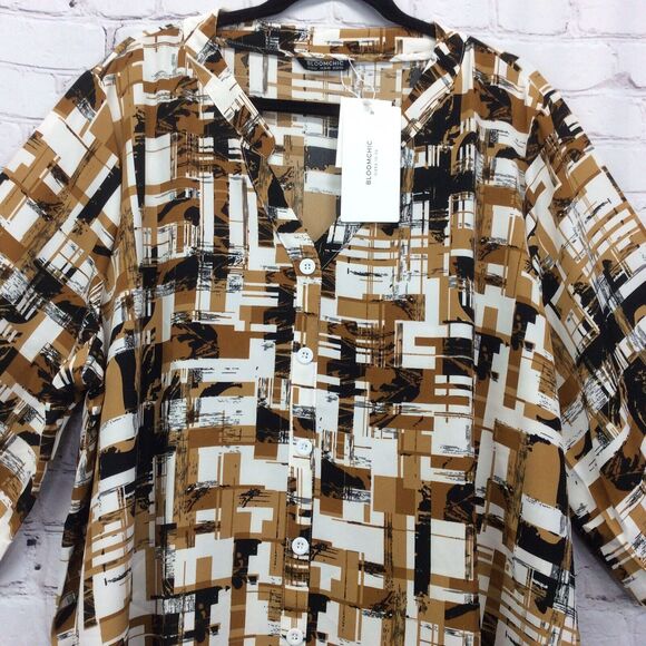 Bloomchic Tunic Womens Plus 22/24 Abstract V Neck Roll Tab Sleeve Faux Button Up - Picture 10 of 12